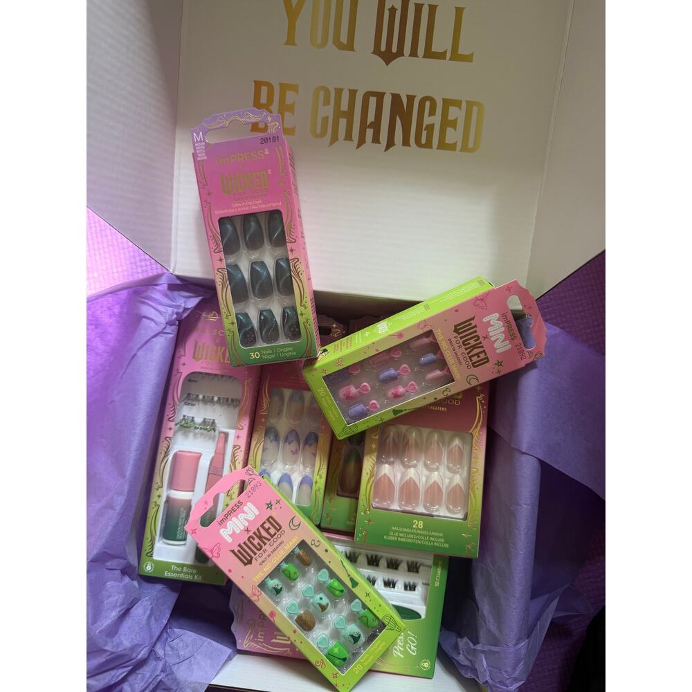 New Kiss Impress Falscara x Wicked Elphaba Glinda Lashes & Nails Lot